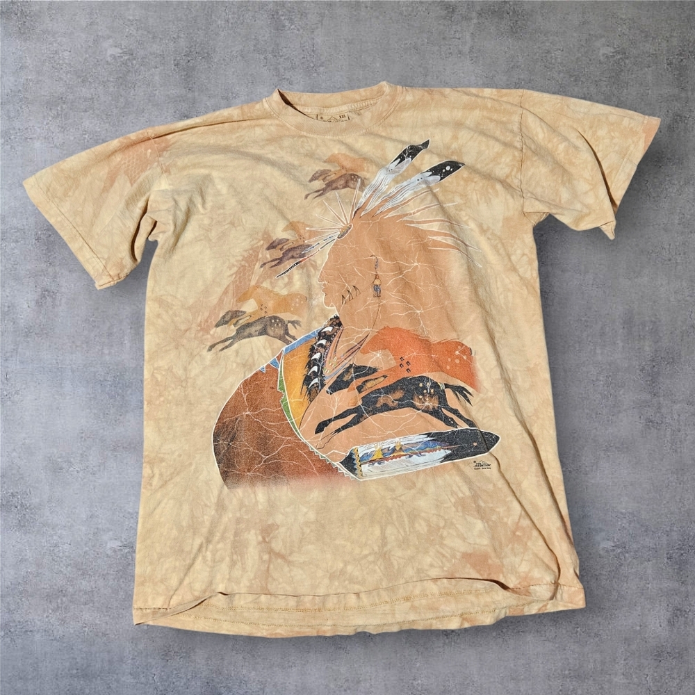Vintage Native American Warrior Horses Tribal Mens XL Tie Dye Shirt Gina Gray